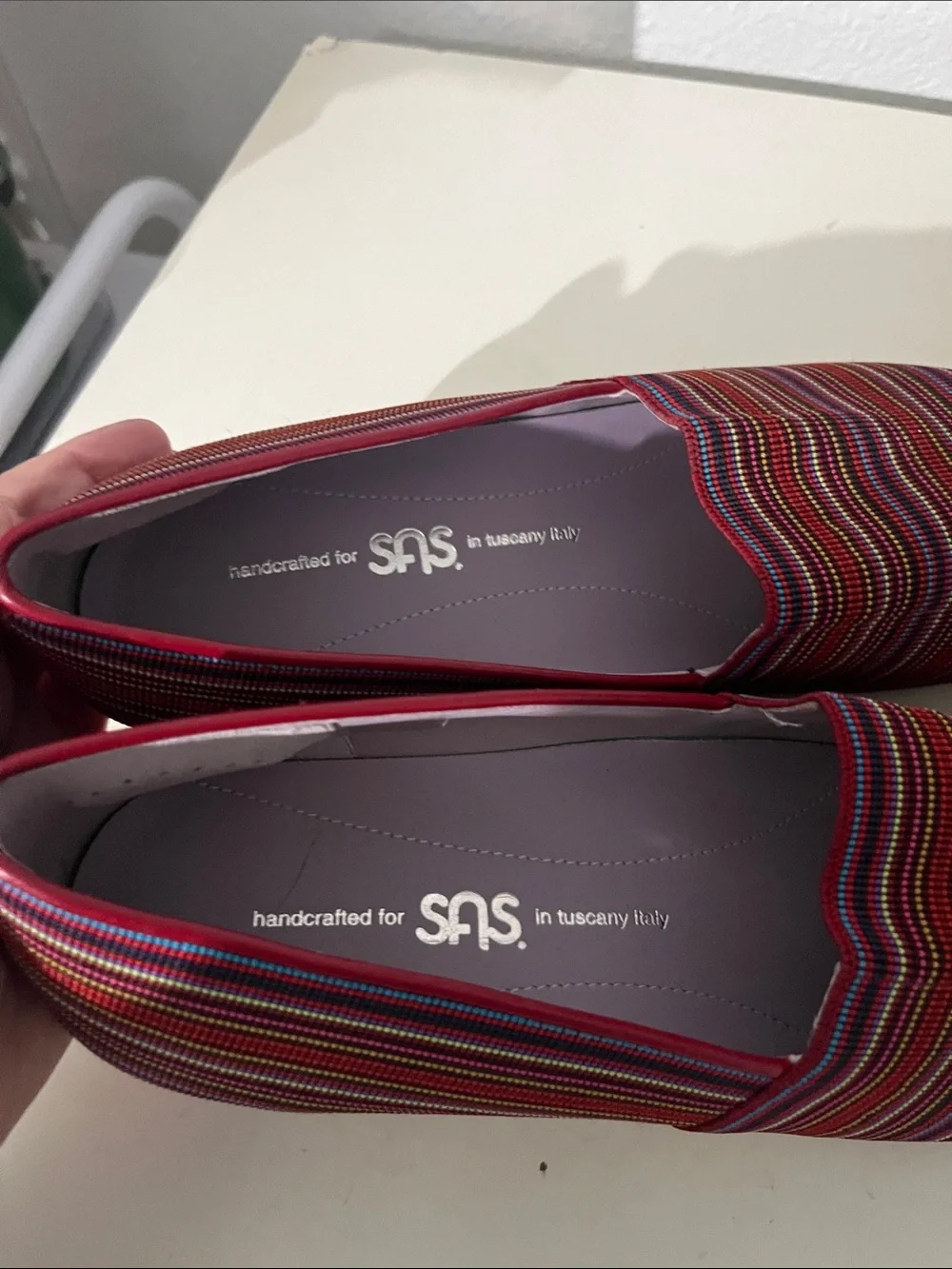 New SAS Becky Women’s Jute-Wrapped Wedge Red Rainbow 9.5 Narrow NWOT